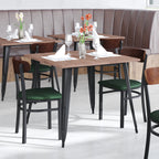 Flash Furniture Wright Commercial Dining Chair 521 LB. Capacity Black Steel Frame-Integrated Footrest, 1 Pack, Walnut Wood Back/Green Vinyl Seat