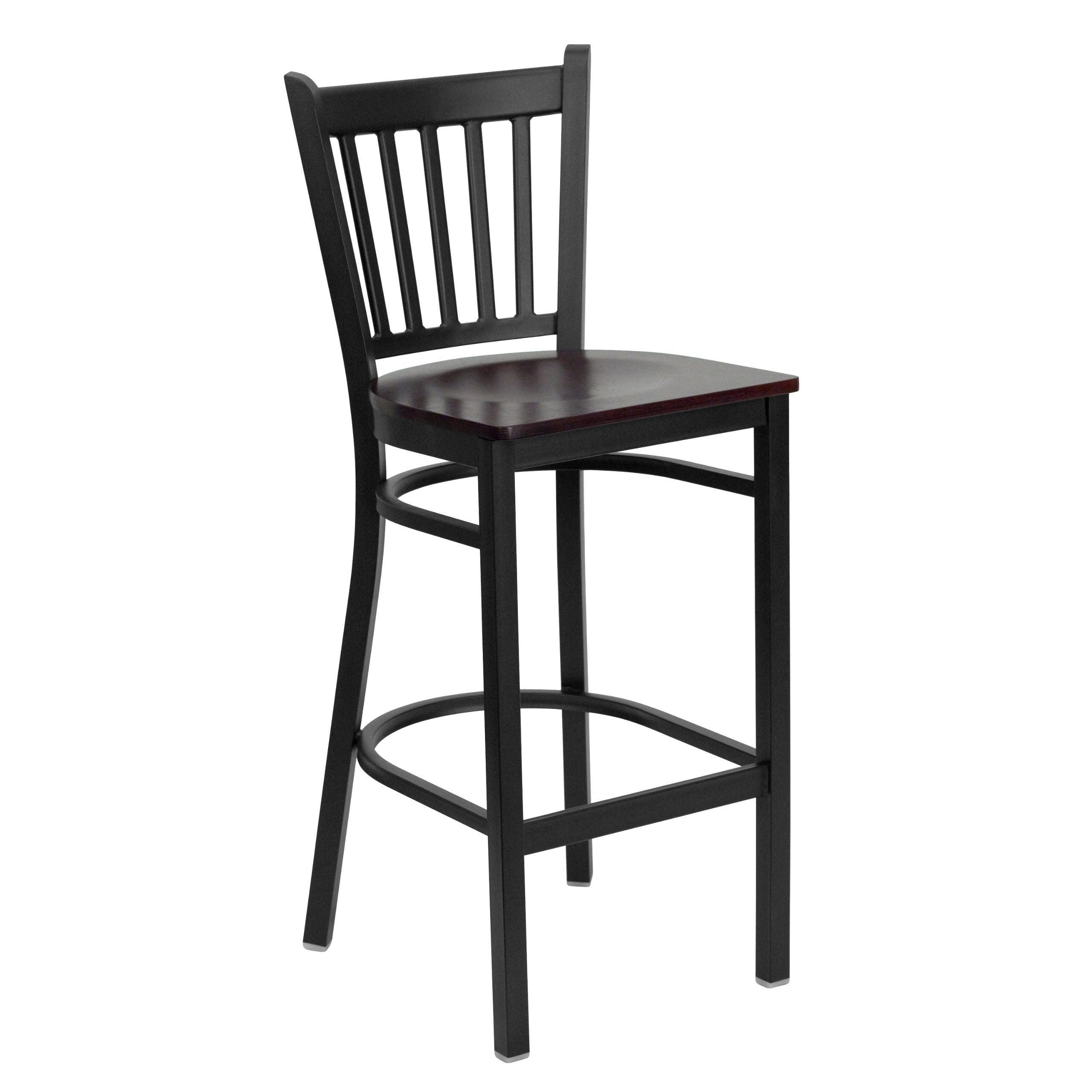 Flash Furniture HERCULES Series Black Vertical Back Metal Restaurant Barstool - Mahogany Wood Seat