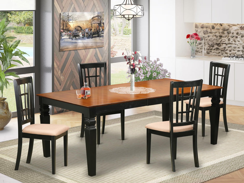 East West Furniture LGNI5-BCH-C 5 Piece Dining Table Set for 4 Includes a Rectangle Kitchen Table with Butterfly Leaf and 4 Linen Fabric Kitchen Dining Chairs, 42x84 Inch, Black & Cherry