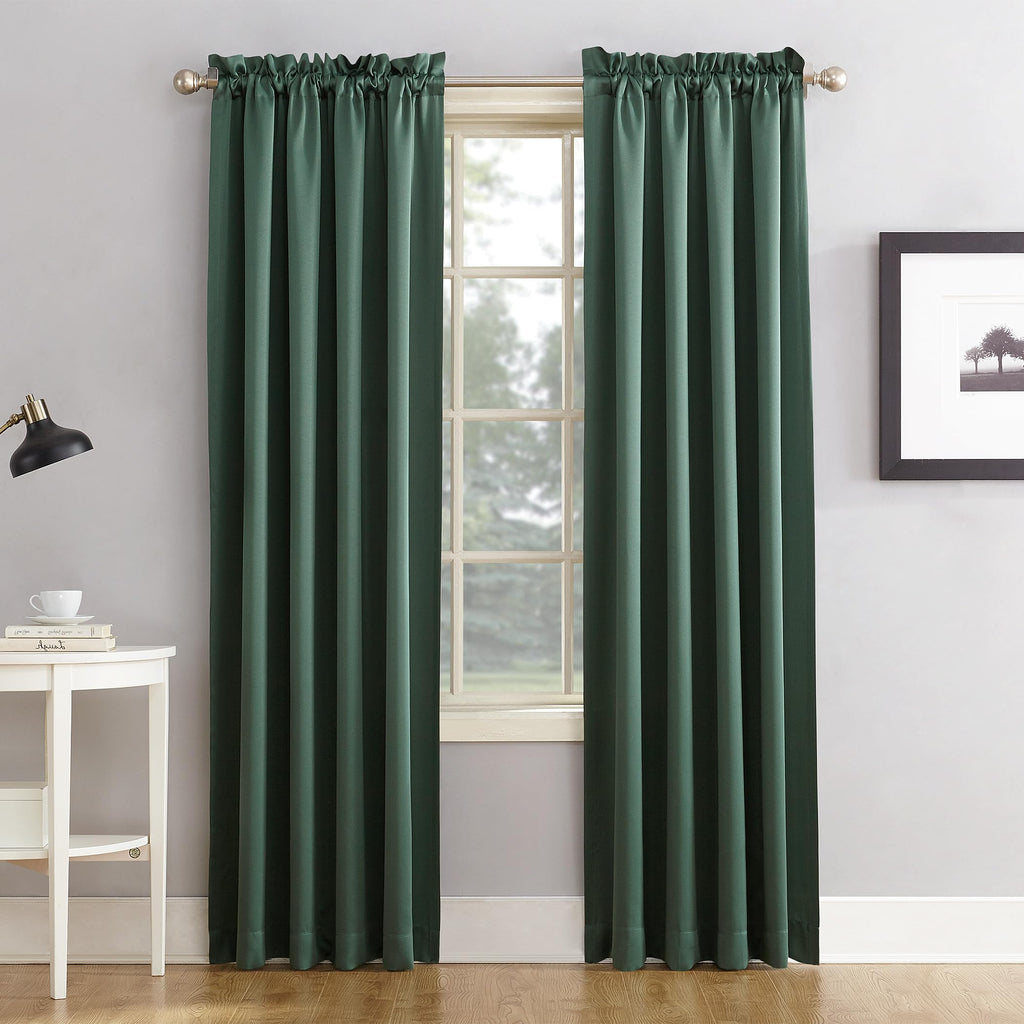 Sun Zero Barrow Energy Saving Rod Pocket Window Curtains, 54' X 95, Everglade Green, Set Of 2