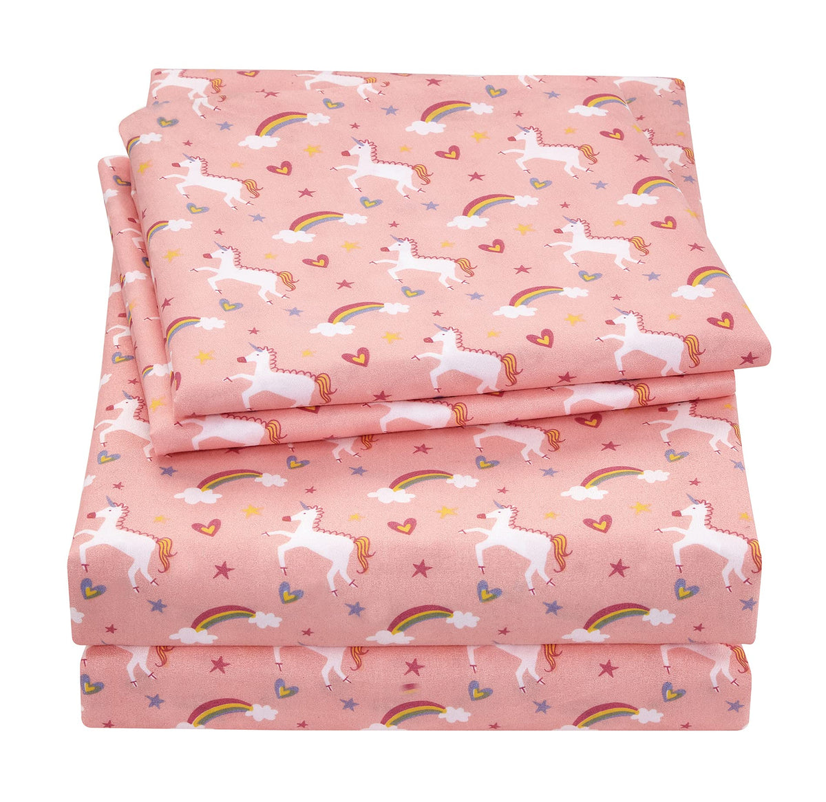 Viviland Unicorn Kids Pink Twin Sheet - Girls Twin Sheet Set With Rainbow Pattern - Kids Printed Twin Microfiber Bed Sheets - Ki