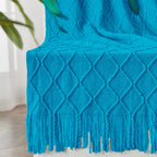 Inhand Teal Throw Blanket For Couch And Bed, Soft Living Room Home Decor Knitted Blanket With Tassel, Outdoor Lightweight Breath