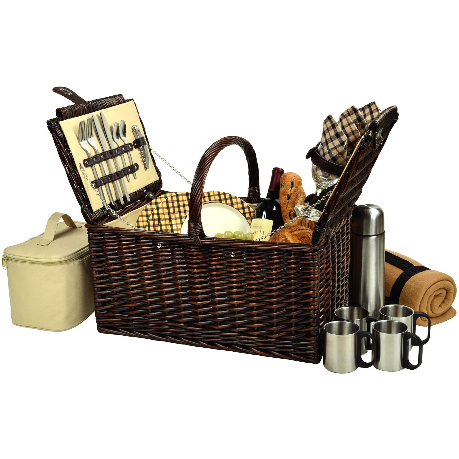 Picnic At Ascot Buckingham Willow Picnic Basket With Service For 4 With Blanket And Coffee Service- Designed, Assembled & Qualit