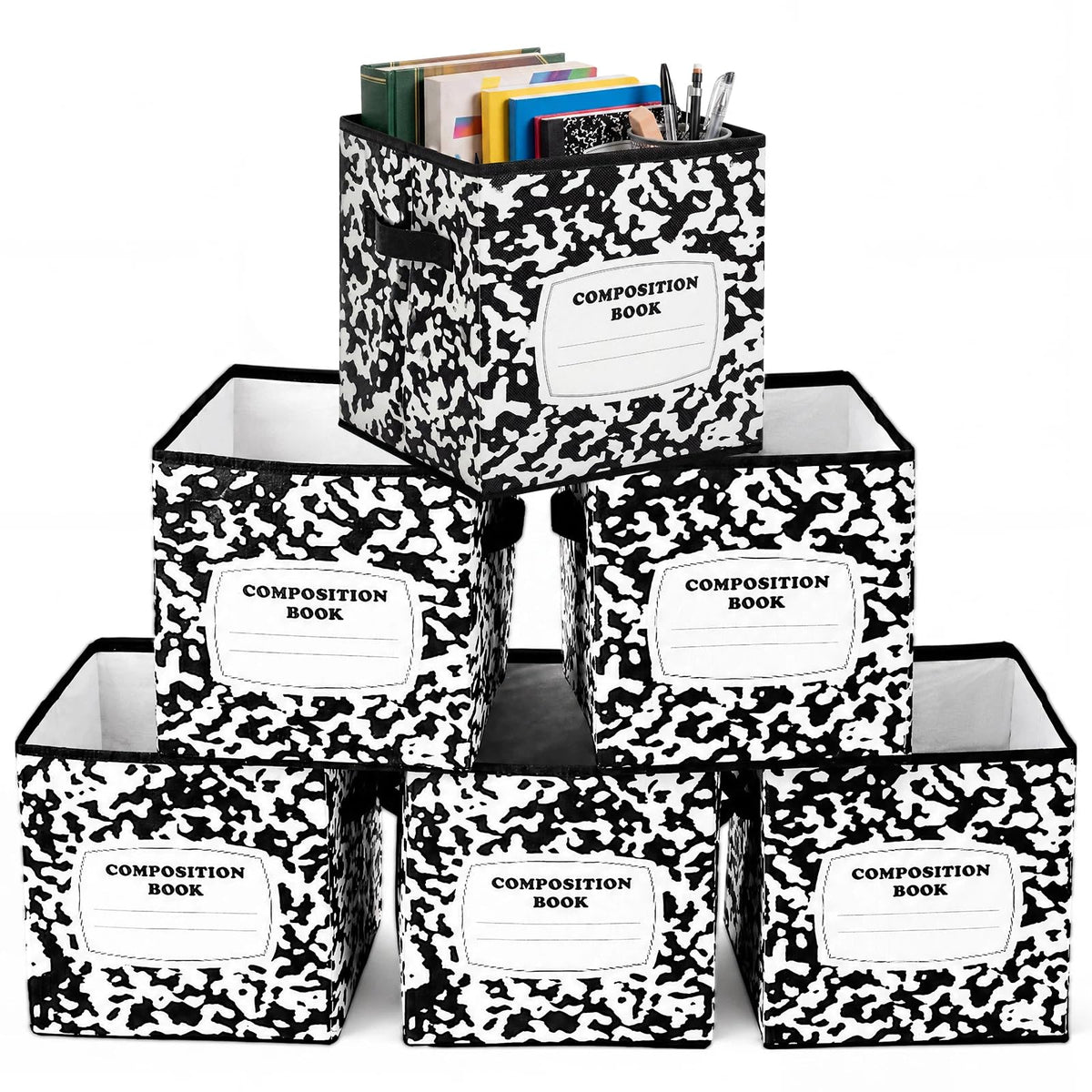 Romooa 6 Pcs 11 Inch Composition Book Classroom Fabric Storage Bins