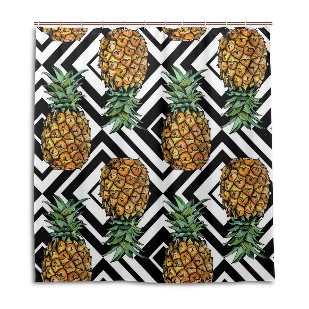 My Little Nest Waterproof Shower Curtain For Bathroom Pineapples Black White Geometric Polyester Fabric Bath Stall Curtain With Free Hooks 66X72''