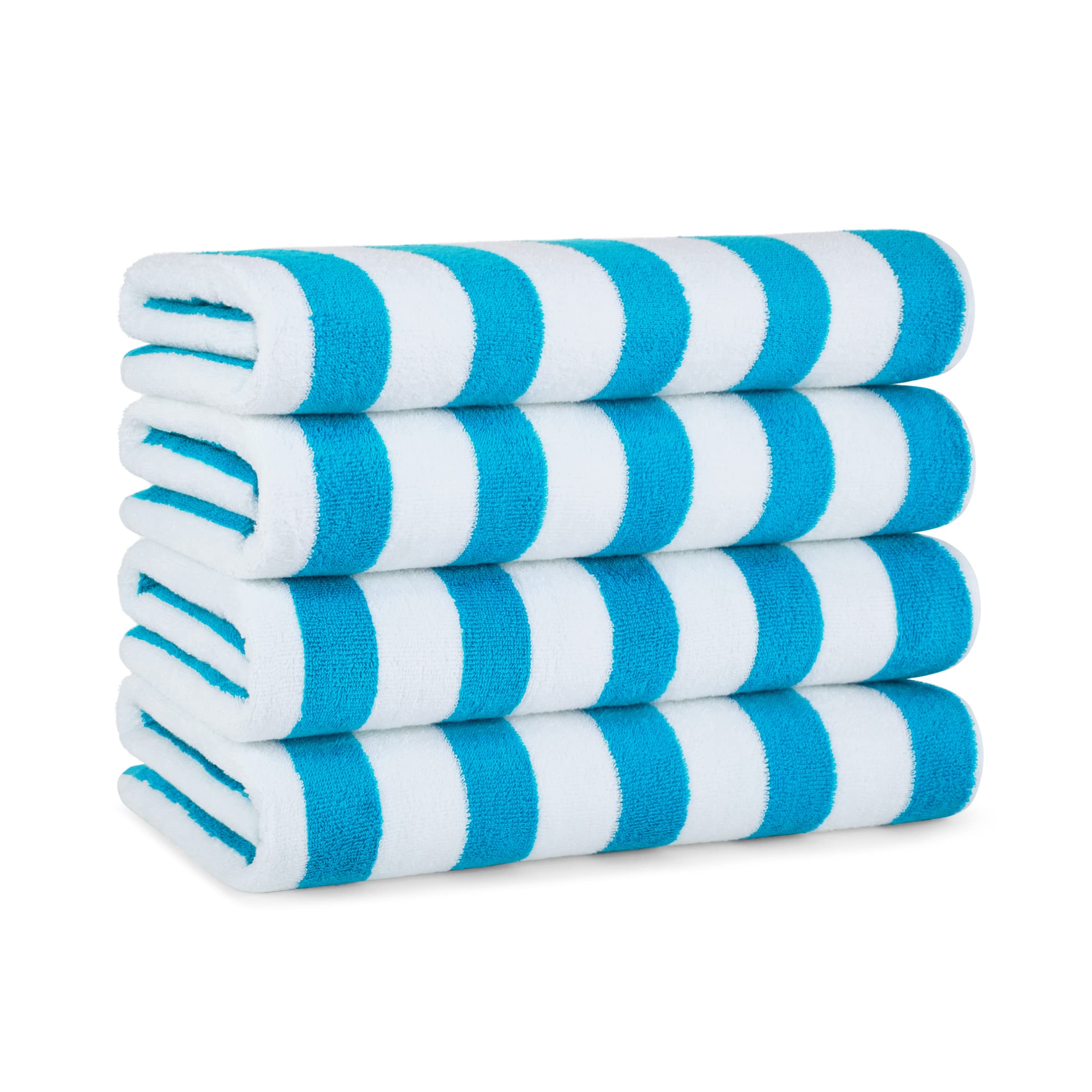 Arkwright Cali Cabana Stripe Beach Towel - Pack of 4-100% Cotton Soft Lightweight Quick Dry Terry Towels Set for Pool, Swim, and
