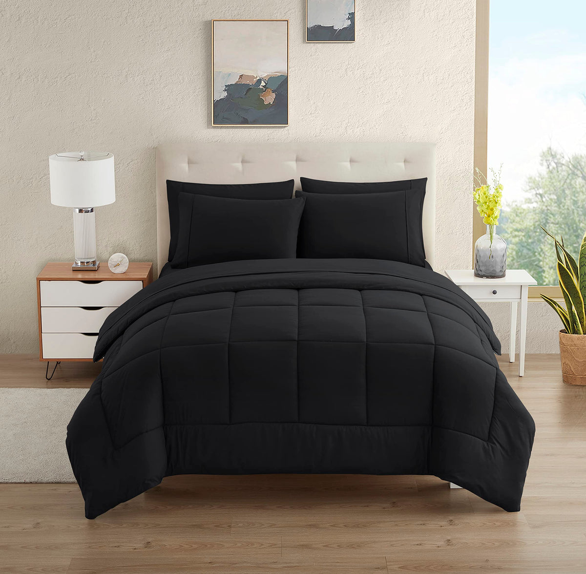 Dorm Room Essentials College Bedding Comforter Set 5 Piece Twin Size Bed In A Bag For College Students Boys And Girls, Twin, Bla