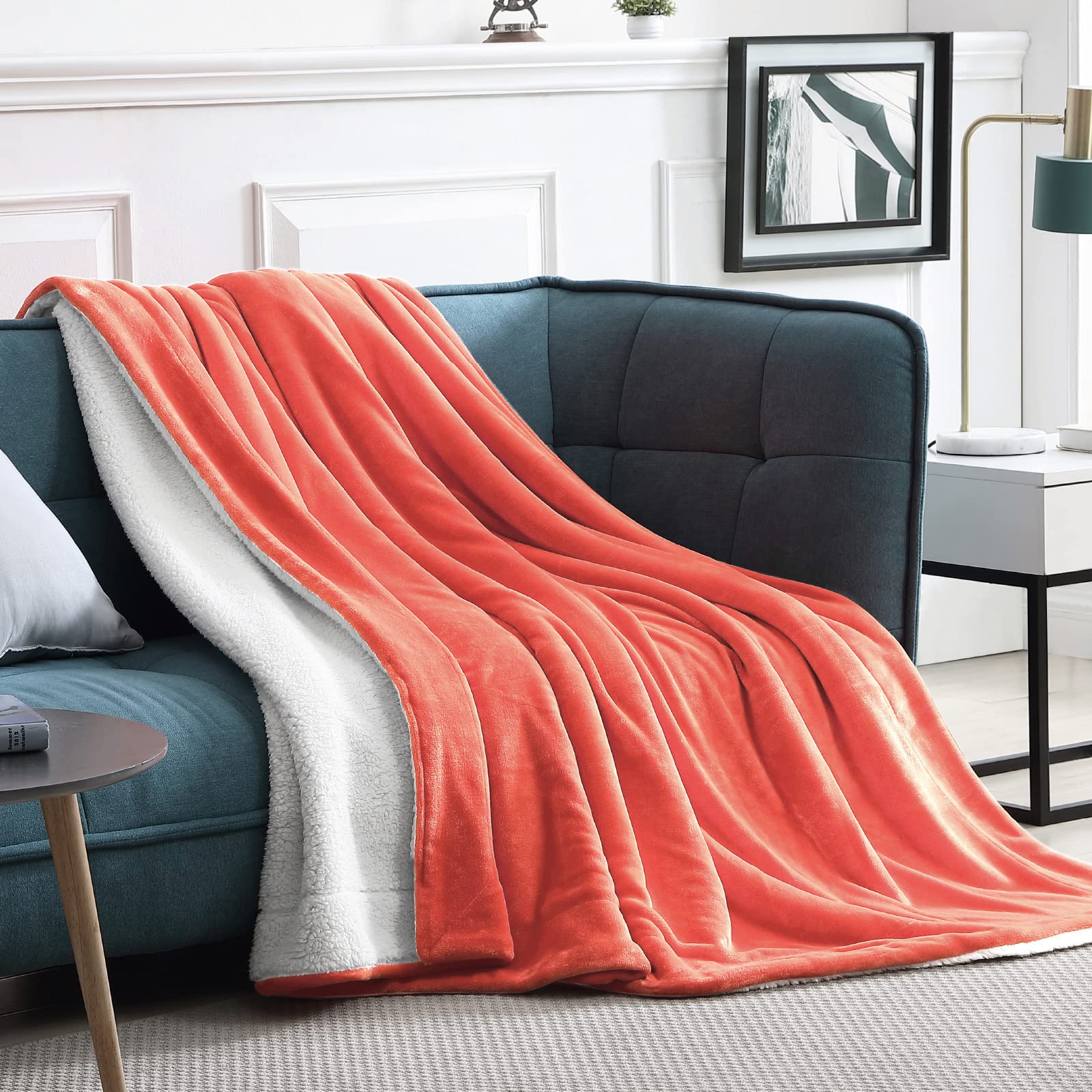 Walensee Sherpa Fleece Blanket (King Size 108   X90    Coral) Plush Throw Fuzzy Super Soft Reversible Microfiber Flannel Blanket