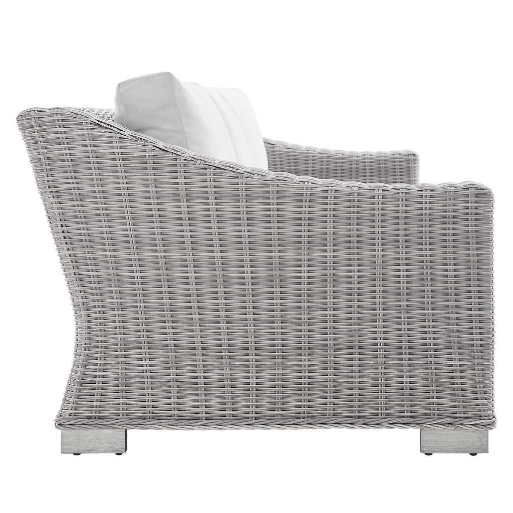 Modway Conway Sunbrella Outdoor Patio Wicker Rattan 4-Piece Furniture Set, Light Gray White