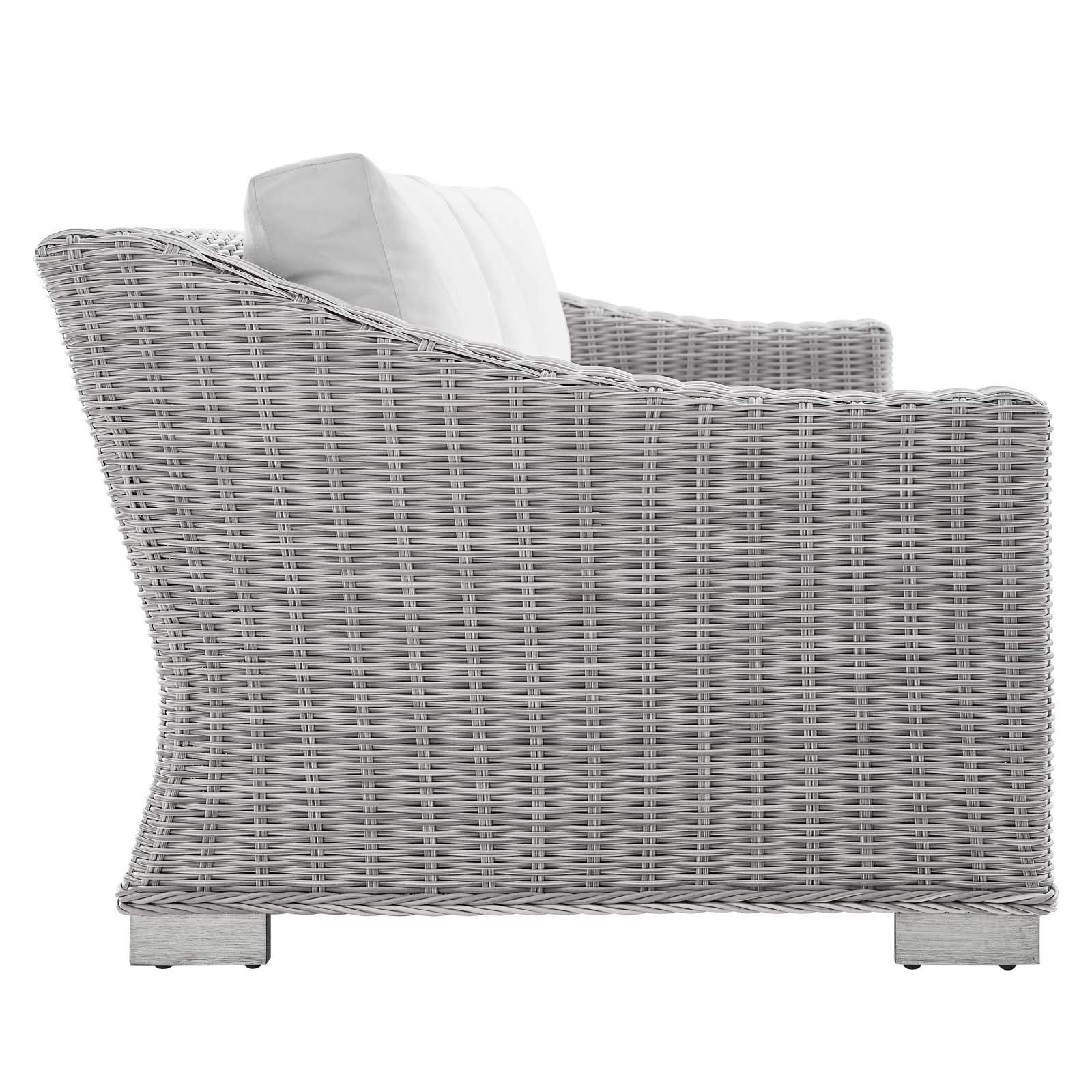 Modway Conway Sunbrella Outdoor Patio Wicker Rattan 4-Piece Furniture Set, Light Gray White