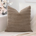 Otostar Corduroy Decorative Throw Pillow Covers 18X18 Inch Super Soft Boho Striped Square Pillow Covers Case Modern Cushion Covers For Sofa Couch Bedroom Car Decor Brown