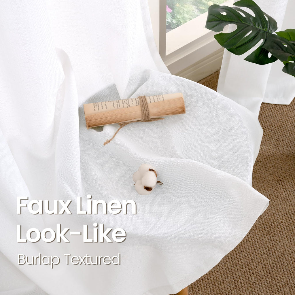 Bgment Pure White Curtains 63 Inch Length 2 Panels Set For Bedroom, Grommet Thick Linen Look Burlap Textured Light Filtering Privacy Window Drapes For Farmhouse Living Room, 42 X 63 Inch
