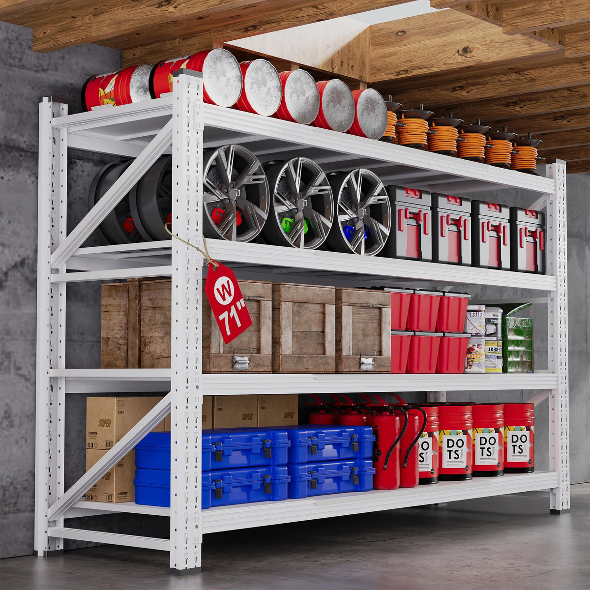 AFAIF 71.3 Wide Heavy Duty Metal Garage Shelving, White Storage Shelf