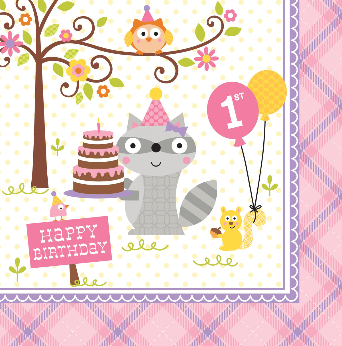 Creative Converting 1st Birthday Lunch Paper Napkins, 16 Ct, Happi Woodland Girl