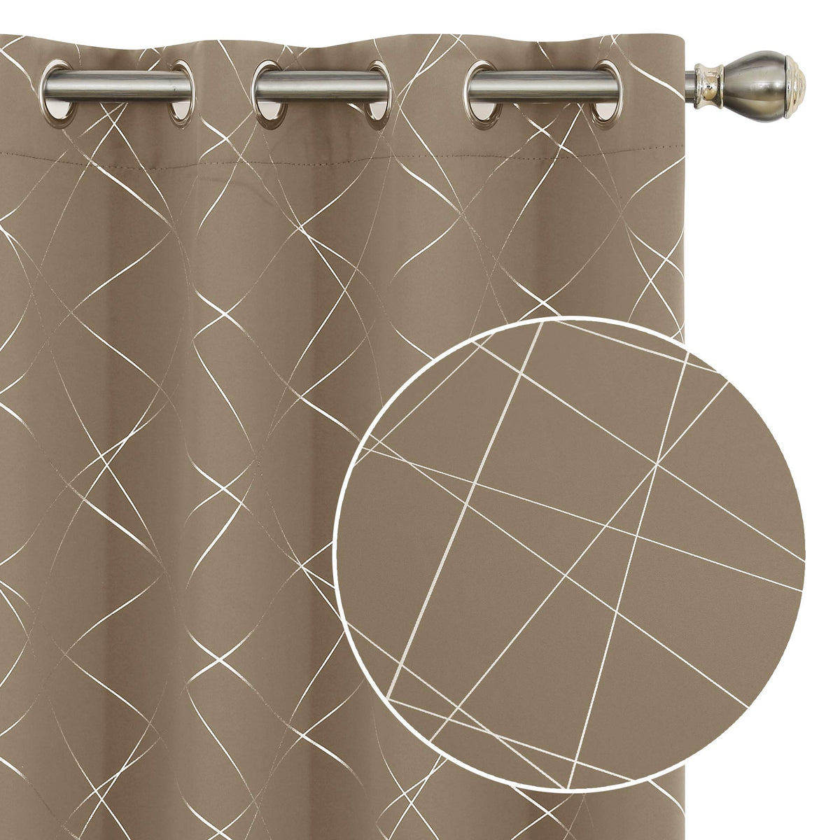 Deconovo 108 Inches Long Blackout Curtains, Room Darkening Geometric Line Patterned Thermal Grommet Curtains For Bedroom - 2 Pan