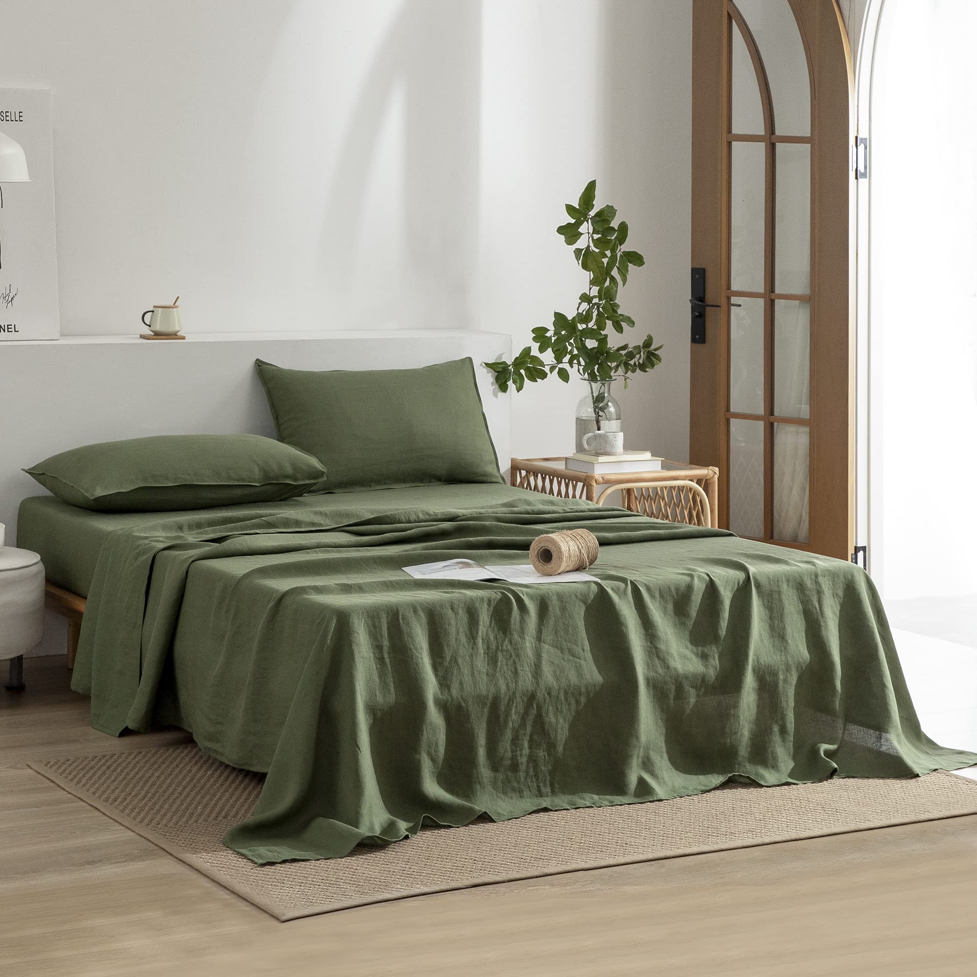 Everly Linen Twin Sheets Set, 100% Stonewashed French Linen Bed Sheets Deep Pocket Sheets, 3 Pieces (1 Flat Sheet, 1 Fitted Shee