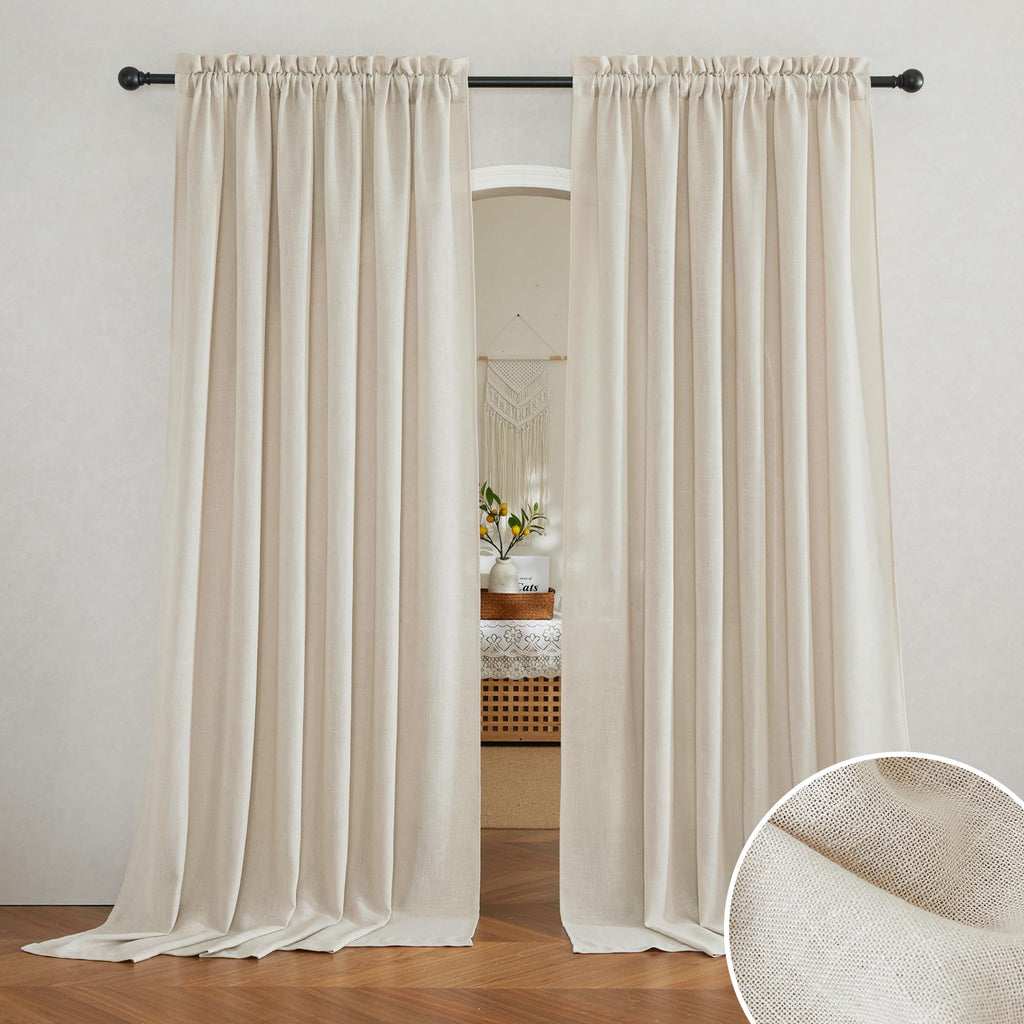 Ryb Home Sheer Curtains Linen Textured Semi Sheer Draperies Light Glare Filtering Privacy Sheer Backdrop For Bedroom Living Room