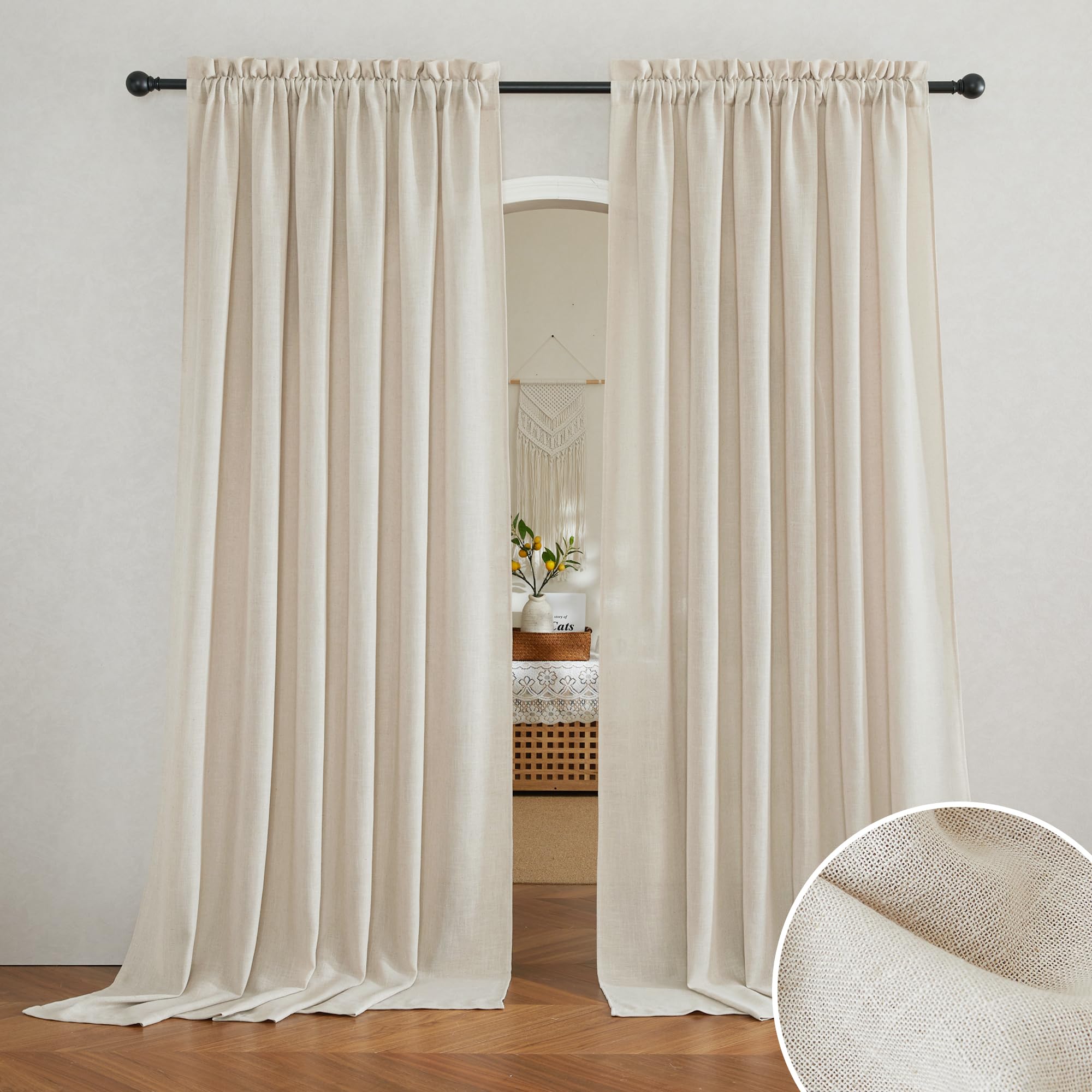 Ryb Home Sheer Curtains Linen Textured Semi Sheer Draperies Light Glare Filtering Privacy Sheer Backdrop For Bedroom Living Room