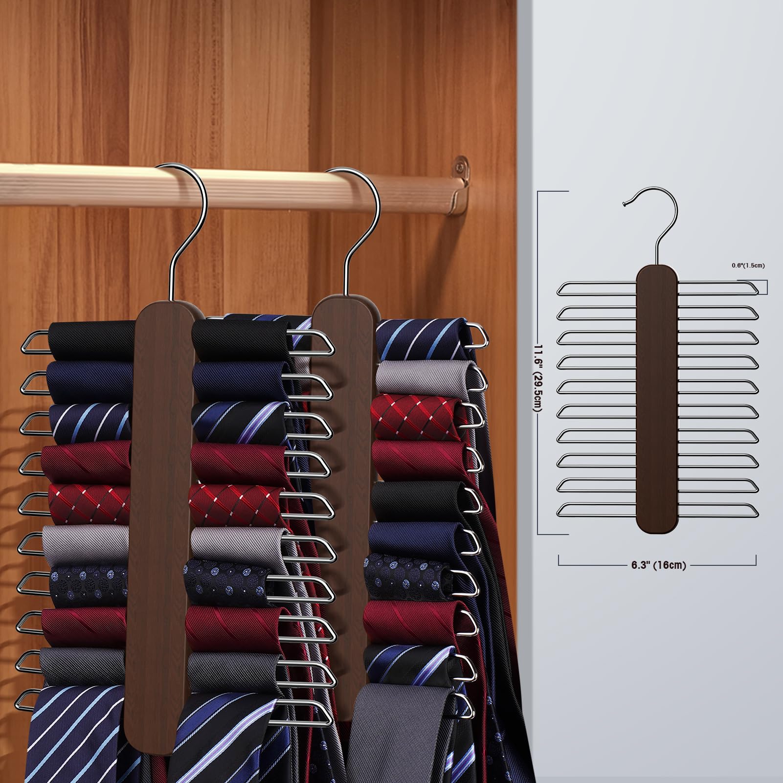 Uinicor Tie Hanger,Tie Organizer For Closet 20 Storage Capacity,Wooden Necktie Organizer Tie Holder,360 Degree Rotating Accessor
