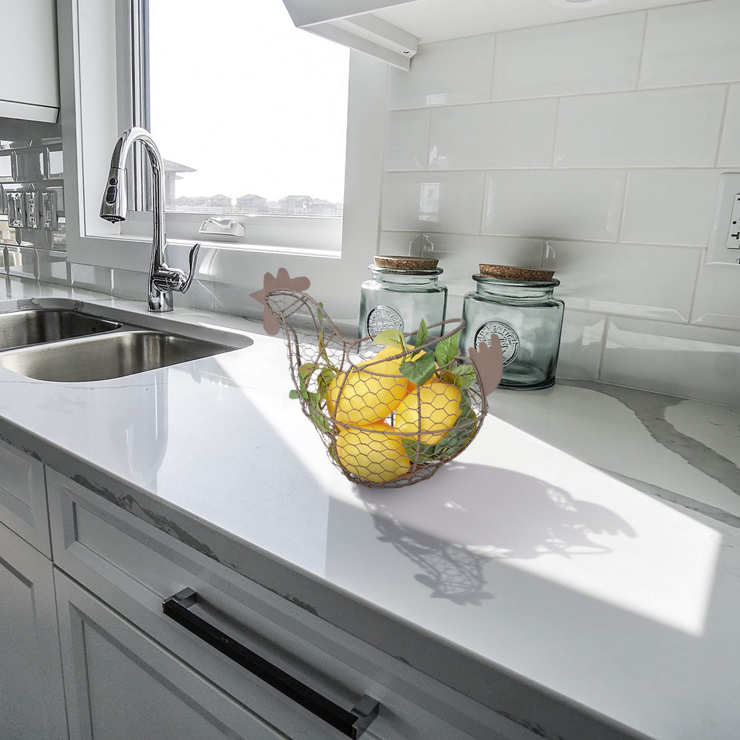 Tag Farmhouse Rustic Vintage Chicken Wire Egg Basket With Handle For Egg Holder Fruit And Kitchen Living Room Home Rooster Decor