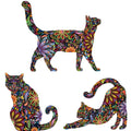 Cat Wall Sticker Trio - Set of 3 Stickers - Repositionable Cat Wall Decals in Flower Pattern (as Shown, M)