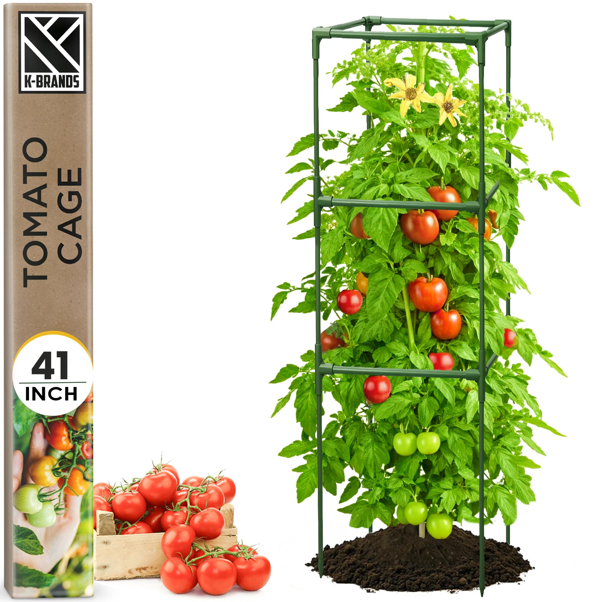 Tomato Cage Square - Large Trellis Stakes And Plant Support Structures For Vegetables And Climbing Plants - Tall Tomato Cages Fo