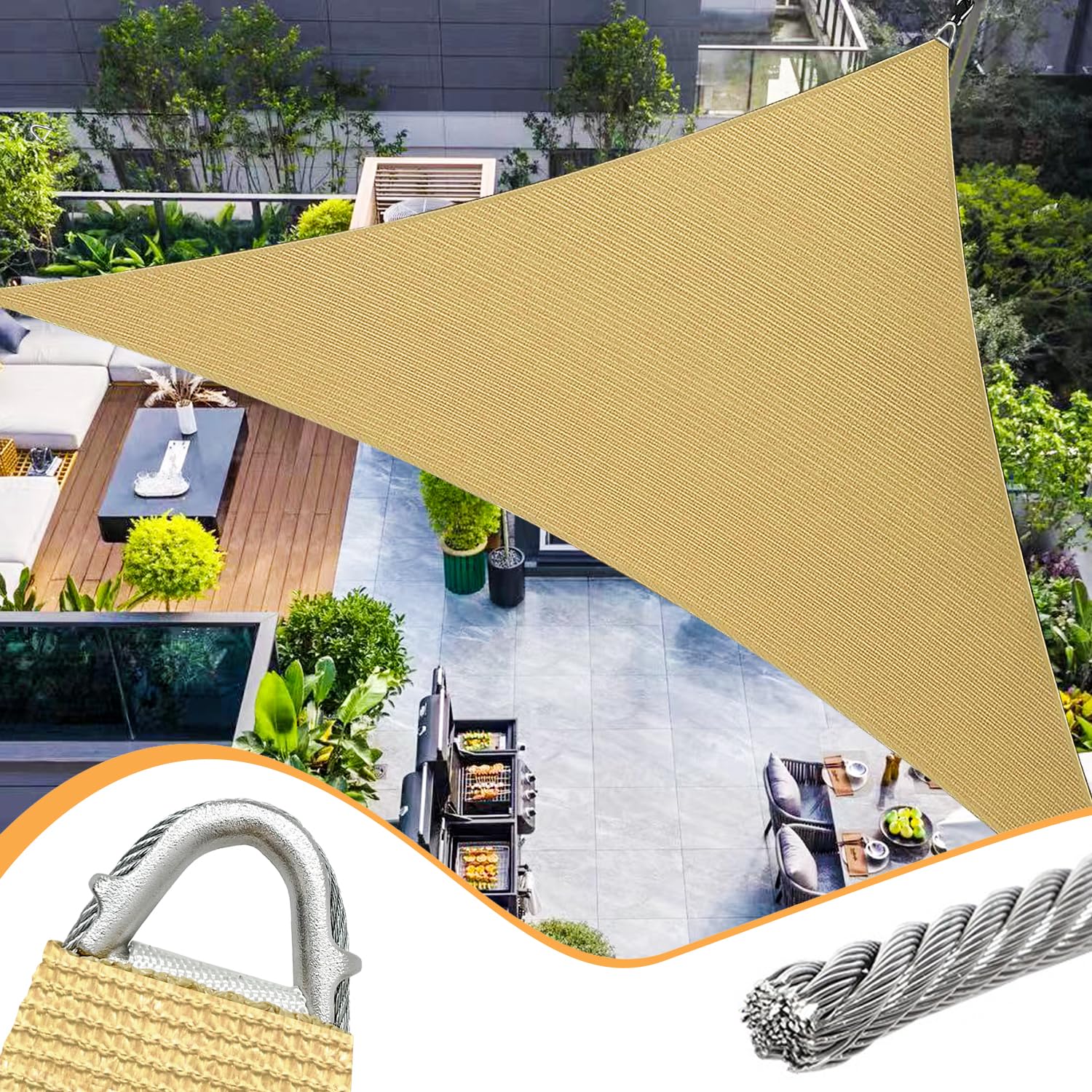Upgraded With High-Strength Steel Cable Edges 12' X 12' X 12' Sun Shade Sail Sand Triangle, Heavy Duty Uv Blockage Outdoor Cover