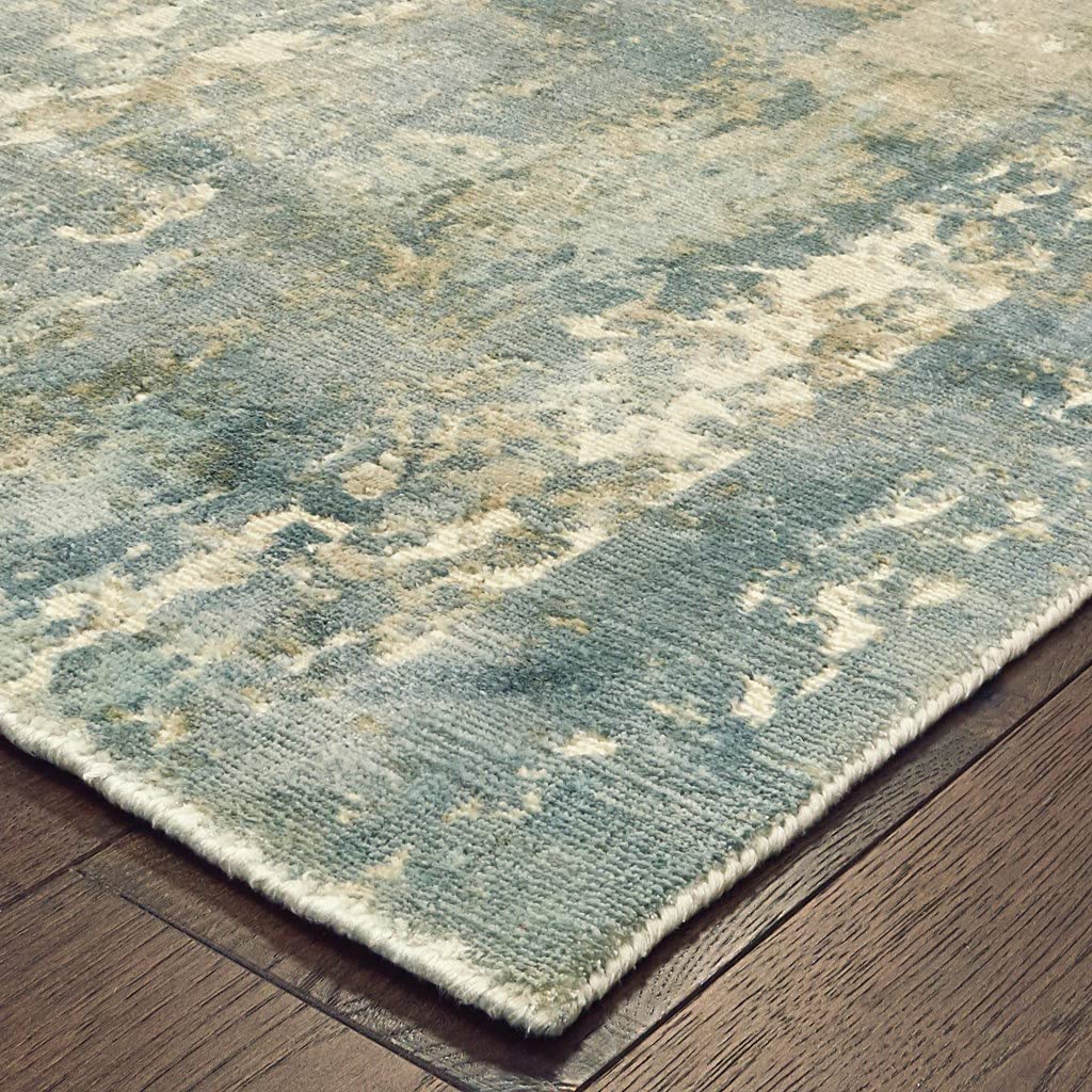 HomeRoots Viscose 6’ x 9’ Blue and Gray Abstract Splash Indoor Area Rug