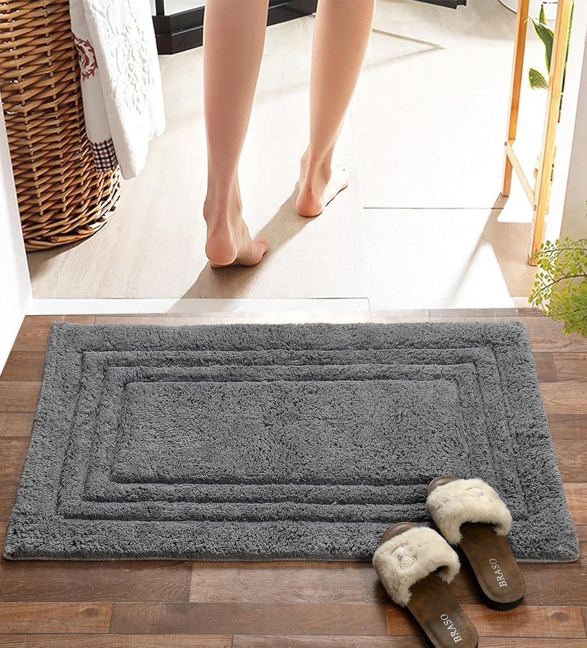 Gavi Enterprise Cotton Linea Design Bath Mat | Anti Slip Anti Skid Backing Absorbent Soft Tufted Floor Rug for Bathroom Kitchen