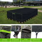 Hightquro Patio Furniture Covers Waterproof, Heavy Duty 600D Outdoor Furniture Covers For Outdoor Dining Table And Chair,Tear Resistance And Anti-Uv, 74'L X 47'W X 28'H, Black With Green Piping