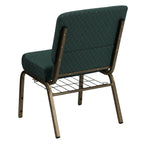 Flash Furniture Hercules Series 21''W Church Chair In Hunter Green Dot Patterned Fabric With Book Rack - Gold Vein Frame