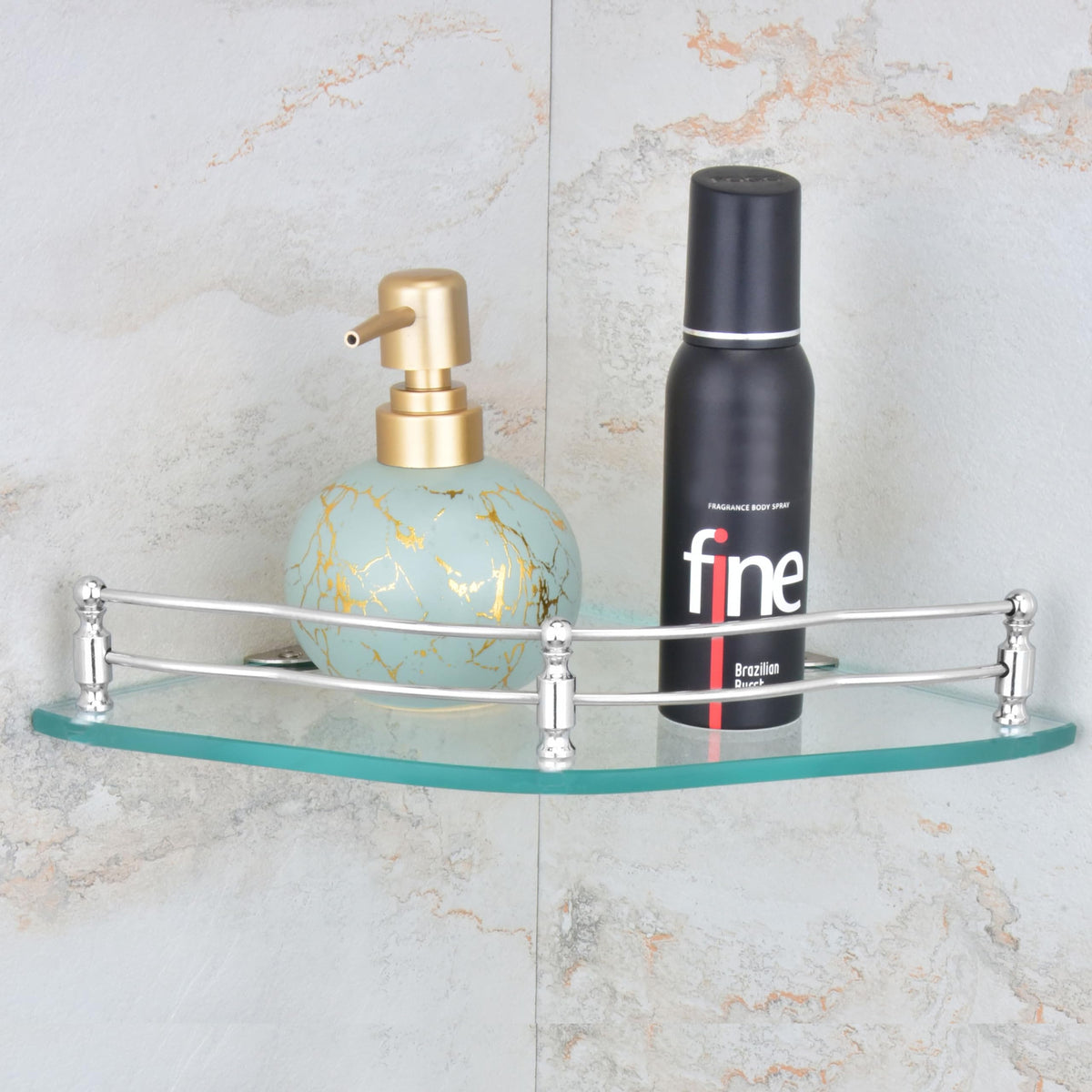 MOTIQO Flower Transparent Glass Corner Shelf for Bathroom, Bathroom Shelf for Wall, Racks and Shelves, Kitchen Corner Shelf, Bat