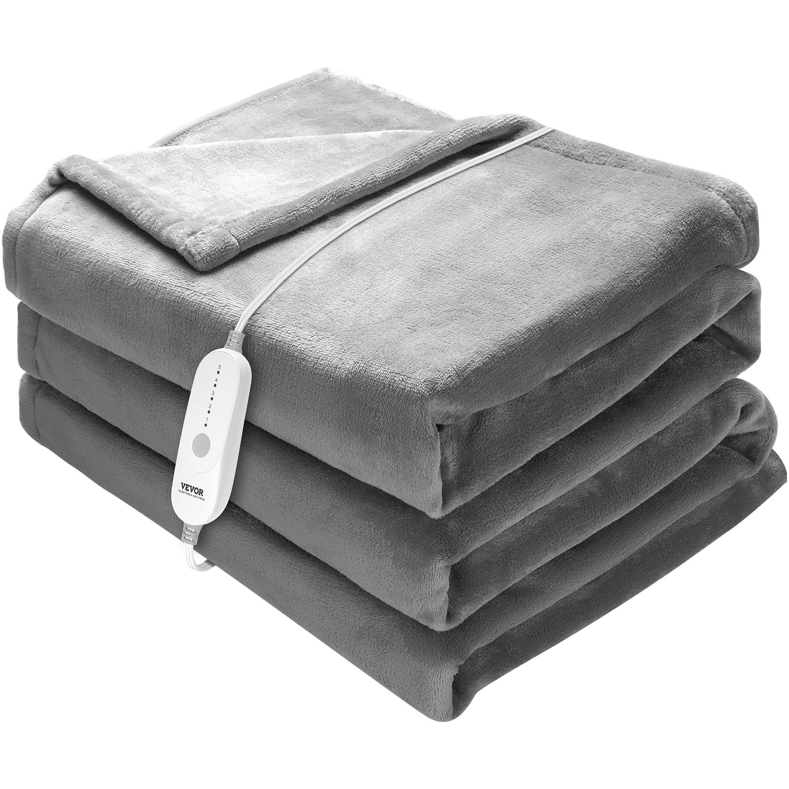 VEVOR Heated Blanket Electric Throw, 72'' x 84'' Full Size, Soft Flannel Heating Blanket with 10 Hours Timer Auto-Off & 5 Heatin