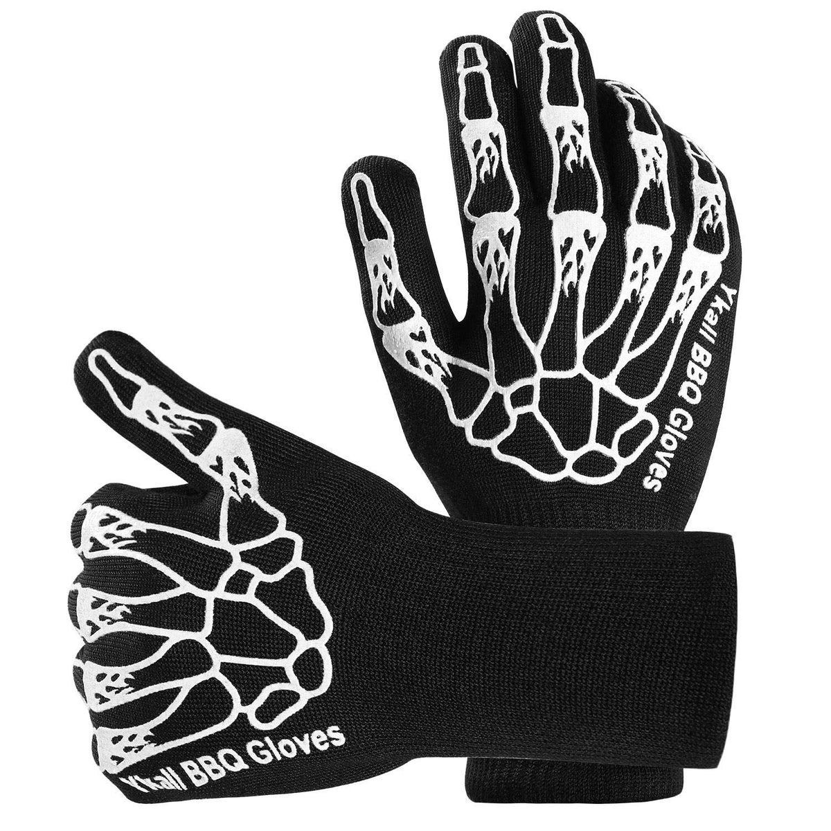 Ykall Bbq Grilling Gloves, Oven Gloves 1472F Extreme Heat Resistant Grill Gloves, 14' Food Grade Kitchen Oven Mitts, Non-Slip C
