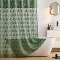 TUDECO Dark Green Shower Curtain for Bathroom, Forest Green Floral Shower Curtain, Lace Sheer Art Deco, Scalloped Edges & Attach