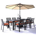 Chelsea Aluminum Outdoor Dining Table 87 With 8 Chairs and Orange Cushions