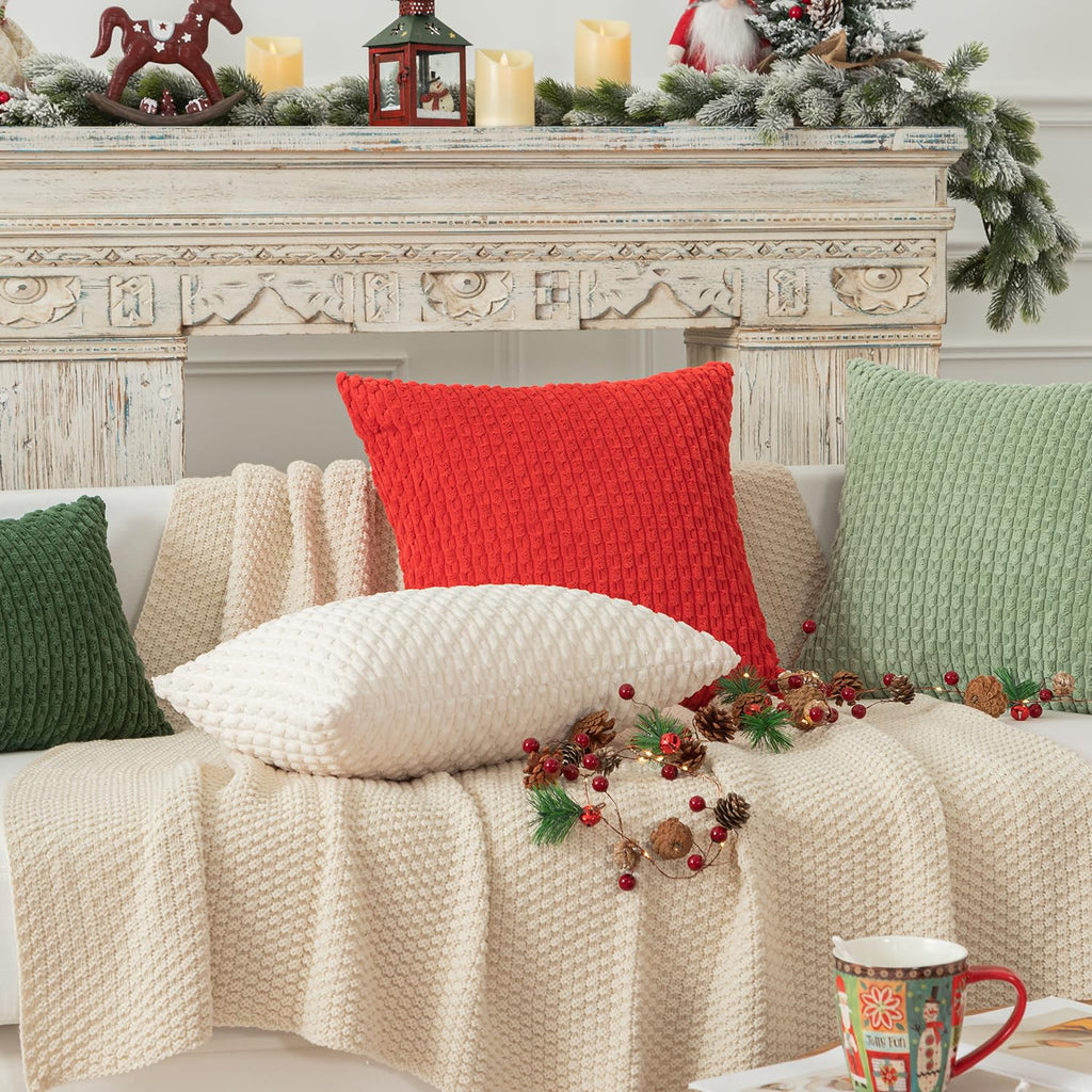 Kevin Textile 2 Packs Sage Green Euro Farmhouse Decorative Throw Pillow Covers 26X26 Inch For Living Room Couch Bed Sofa Spring Rustic Boho Home Decor Soft Striped Corduroy Square Cushion Case