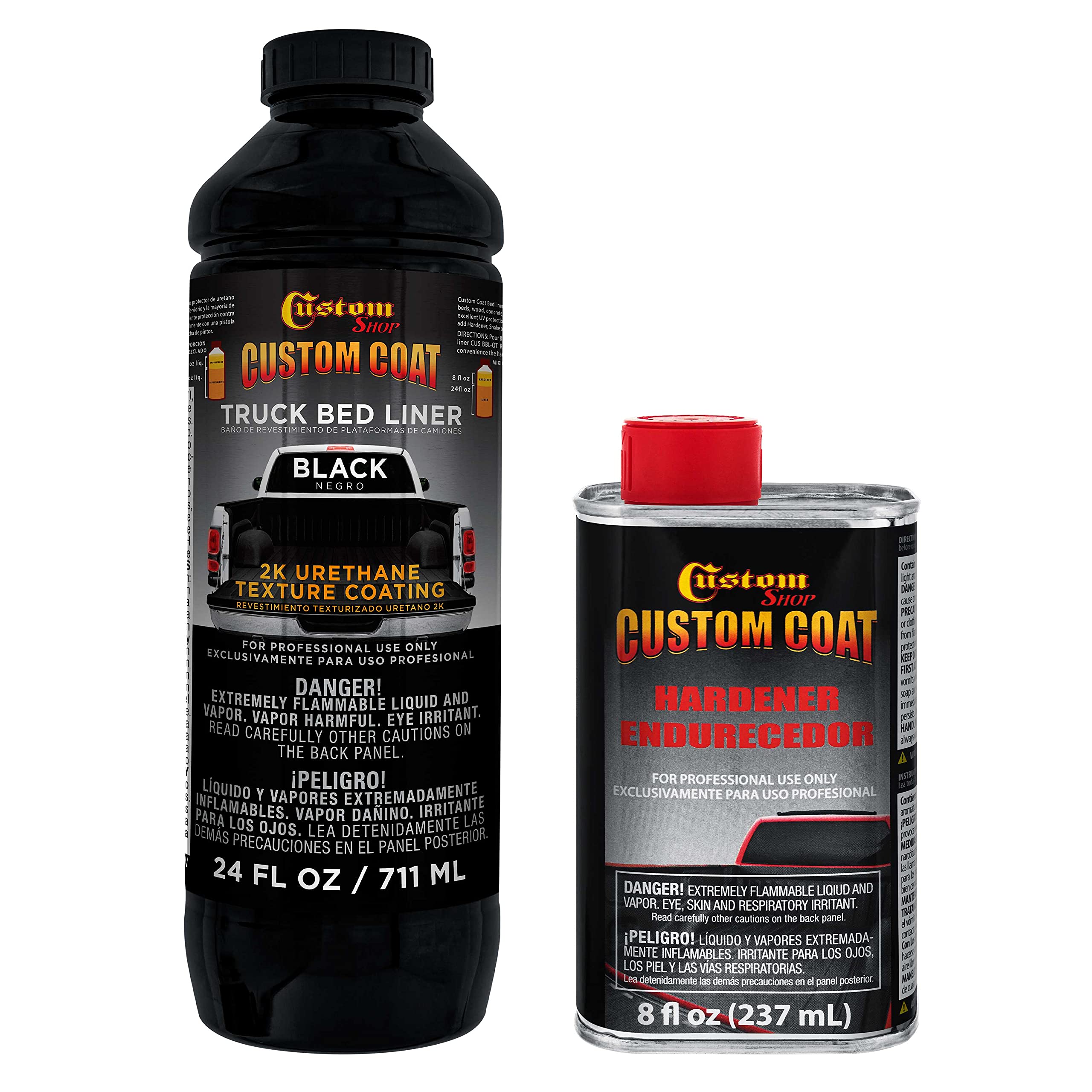Custom Coat Black 1 Quart Urethane Spray-On Truck Bed Liner Kit - Easy 3 To 1 Mix Ratio, Just Mix, Shake And Shoot - Durable Tex
