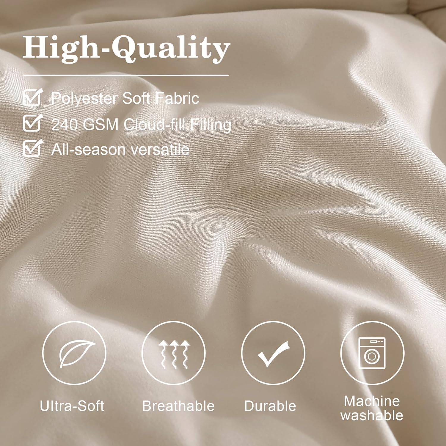Monbix Twin Xl Comforter,Twin Xl Beige Bedding Set 5 Pieces, All Seasons Comforters,Quilting Design Fluffy Bed Set Warm Twin Xl