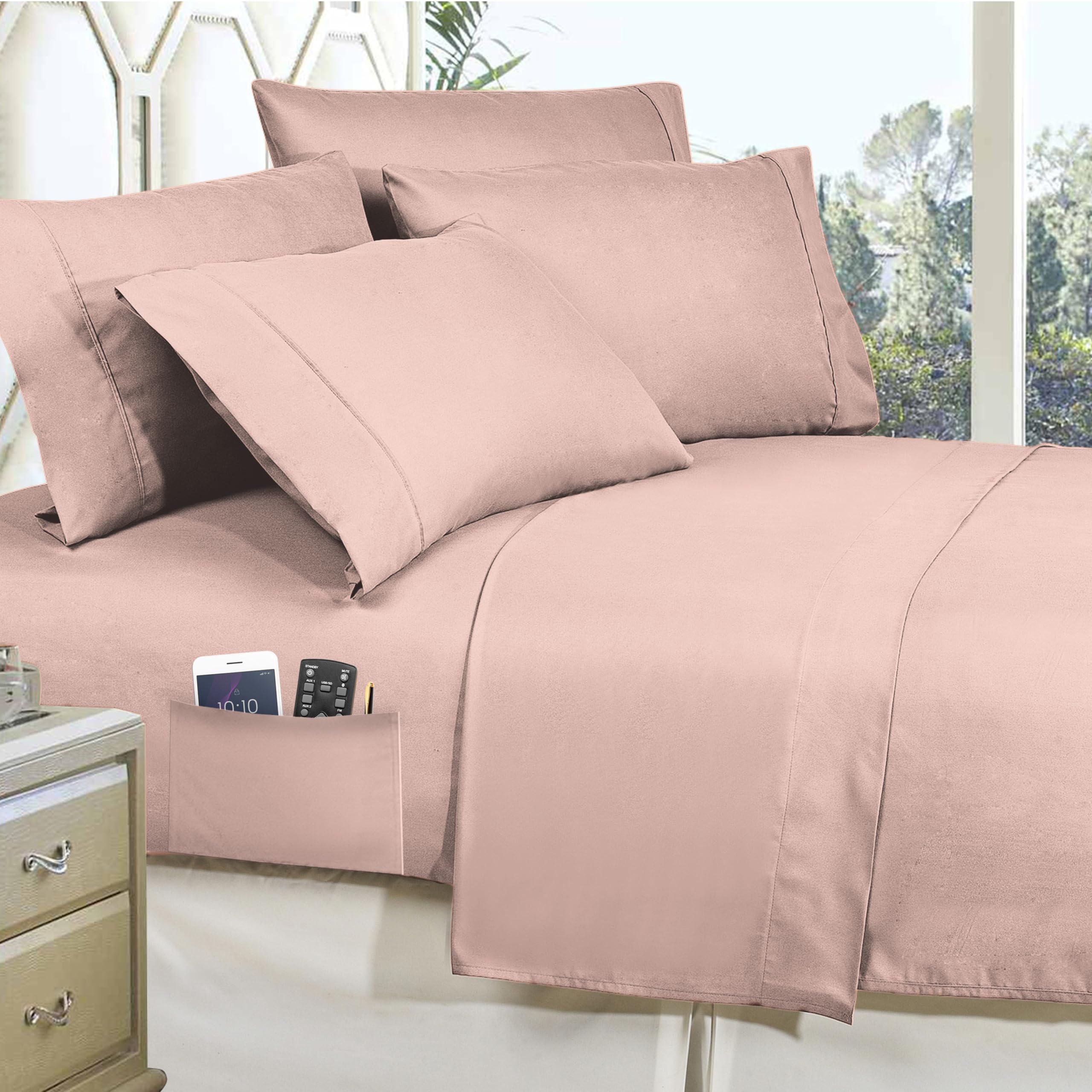 Elegant Comfort Luxury Softest, Coziest 8-Piece Bed-In-A-Bag Comforter Set - Silky Soft Complete Set Includes Bed Sheet Set With Double Sided Storage Pockets, King/California King, Light Pink