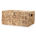 GUSHBIN Large Wicker Basket with Lid, Natural Water Hyacinth Storage Baskets with Builtin Handles Woven Decorative Box for Shel