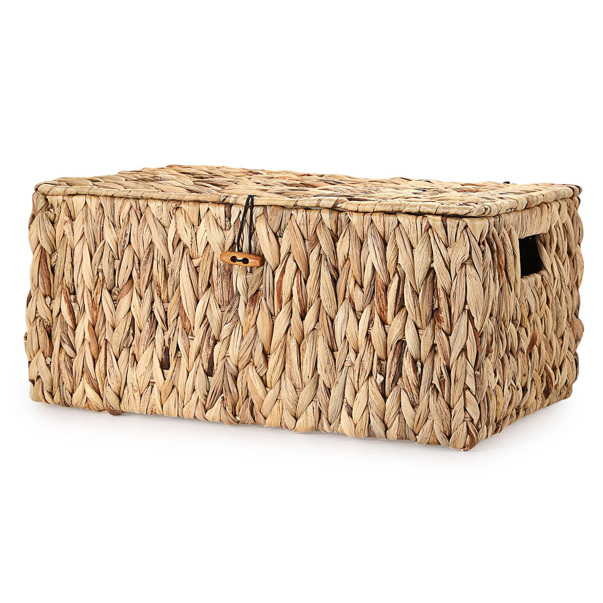GUSHBIN Large Wicker Basket with Lid, Natural Water Hyacinth Storage Baskets with Builtin Handles Woven Decorative Box for Shel