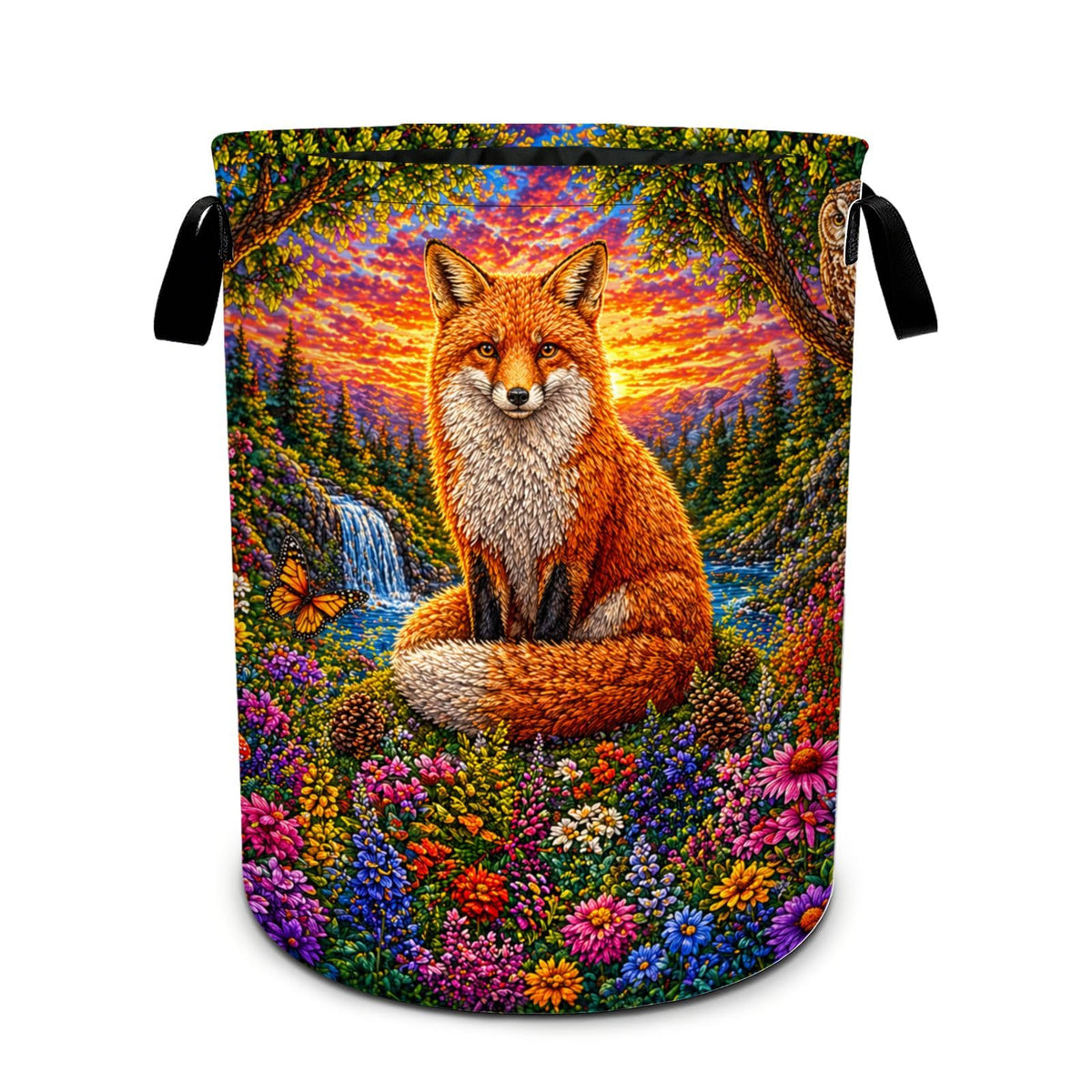 Fox Flowers Laundry Basket Foldable Oxford Laundry Hamper With Handle For Room Bathroom Bedroom