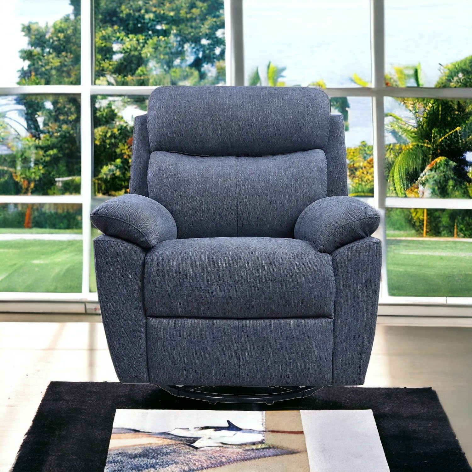 HomeRoots 35.43&quot; X 39.37&quot; X 39.8&quot; Blue Fabric Glider & Swivel Power Recliner with USB Port