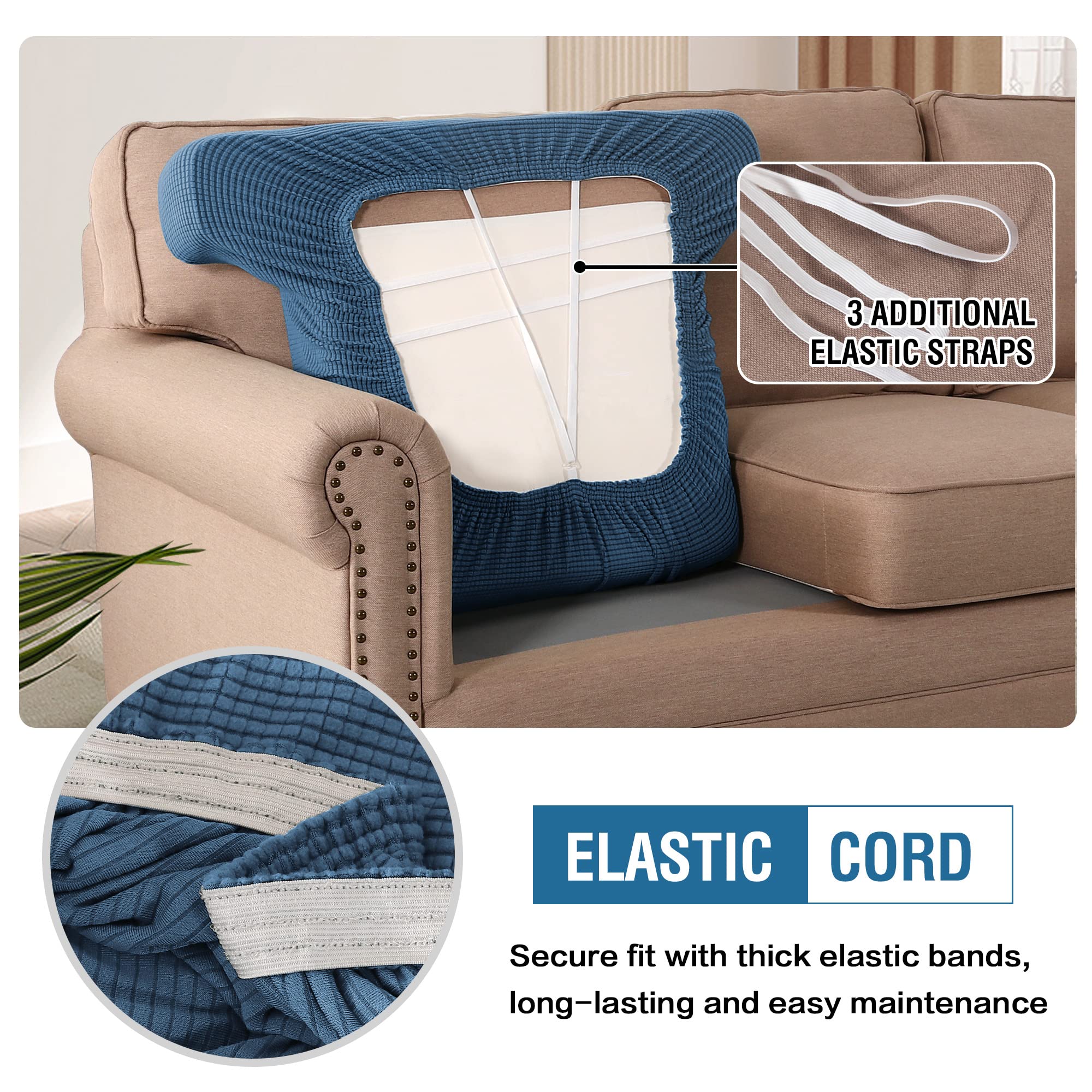 H.Versailtex Stretch T Cushion Chair Sofa Slipcover T Cushion Covers For Living Room Armchair Couch Cover T Cushion Slipcover Seat Cover With Elastic Bands Thicker Jacquard Fabric, Dusty Blue