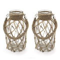 Funsoba Rustic Hanging Mason Nautical Jar Rope Net Dry Flower Glass Vase with Handle Pack of 2 (2 Vase 8)