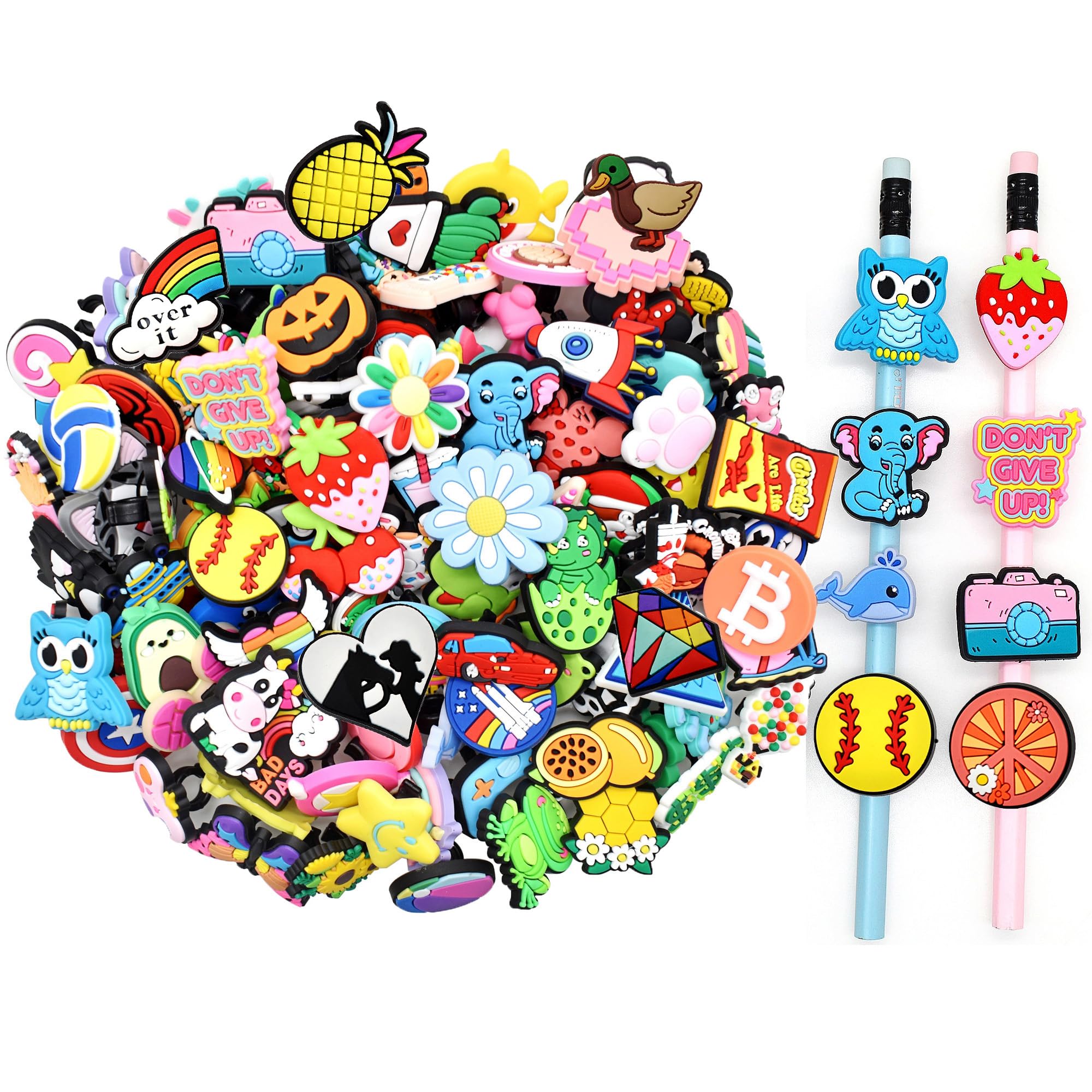 Papacharms Lot Random Different Decorative Pencil Toppers 25Pack Cute Cool Pencil Charms Pencil Clips Decorations Bulk Pvc Pen T