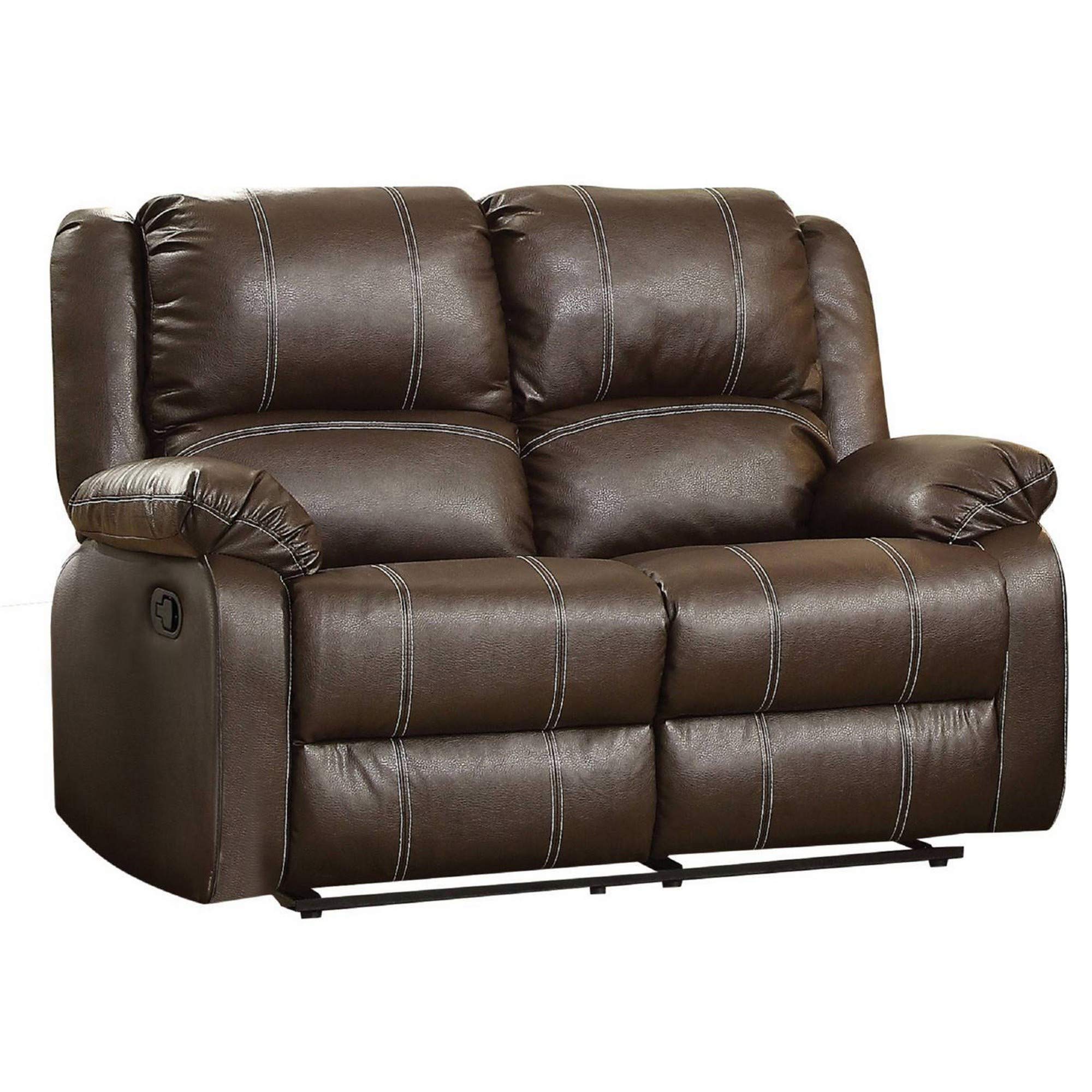 Benjara Leatherette Upholstered Recliner Loveseat with Split Tufted Backrest, Brown