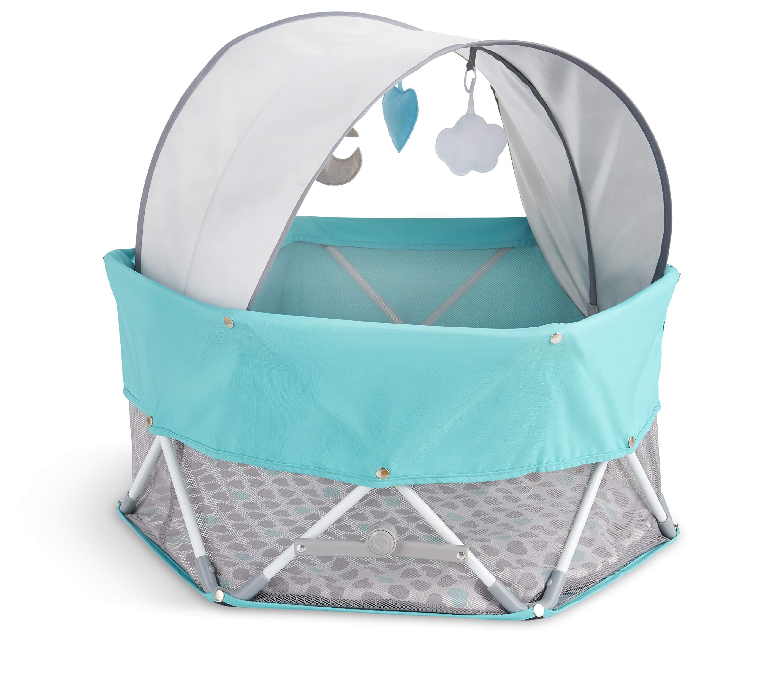 Regalo On-The-Go Baby My Play, Portable Play Yard, and Activity Mat, Indoor & Outdoor, Includes UPF Canopy with Toys, Padded Bot