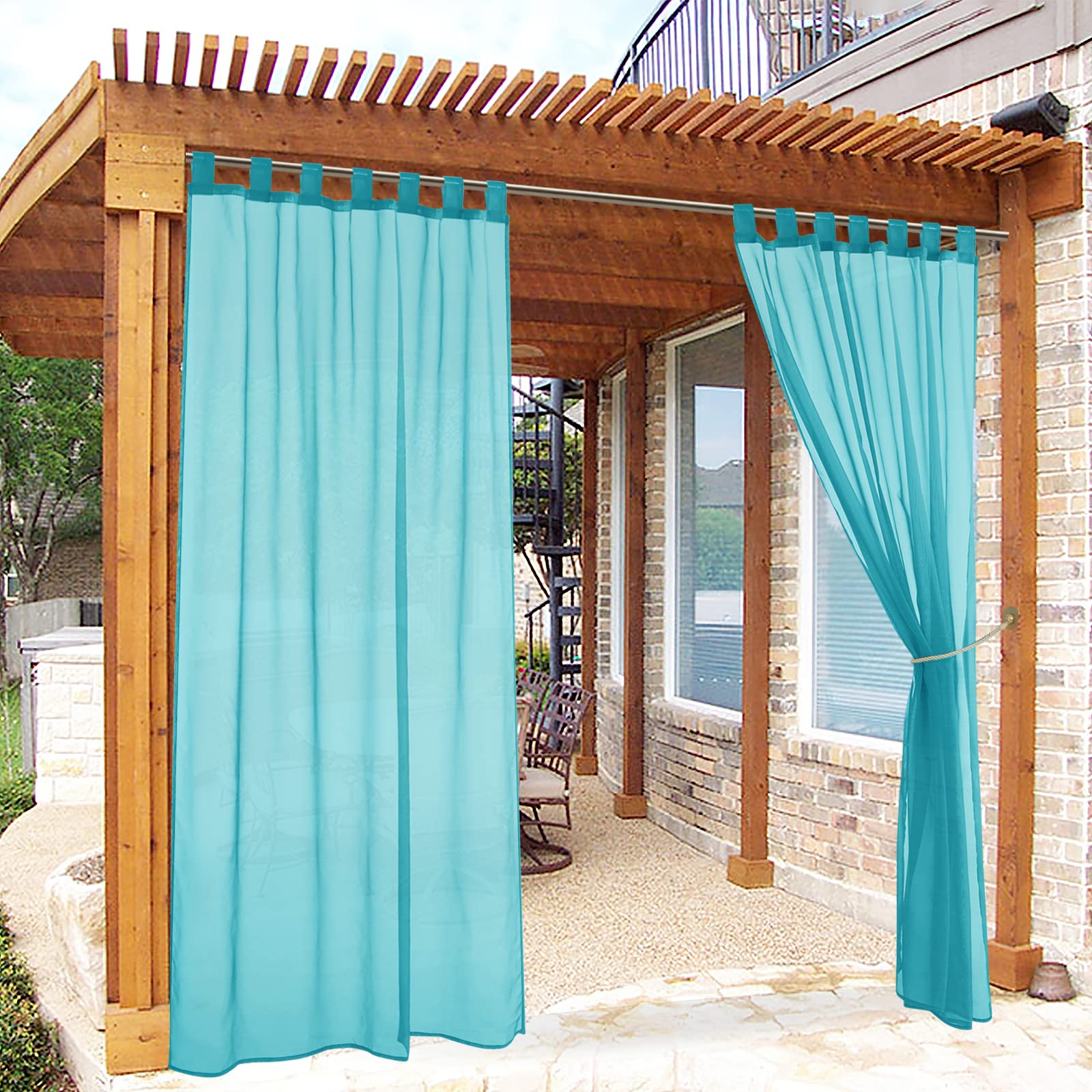 Ryb Home Sheer Outdoor Curtains - Detachable Top Waterproof Linen Look Voile Drape Easy Hanging Window Curtain For Patio Lanai H